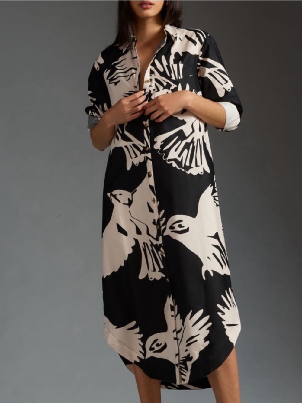 Anthropologie Soren Black & Cream Long-Sleeve Shirt Dress